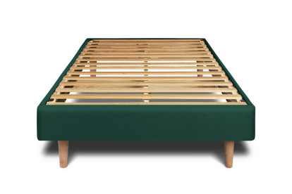 Lit 90x200 cm - Sommier à lattes H29 cm + tête de lit tapissée - Tissu Velours Vert