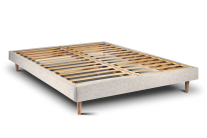 Lit 150x190 cm - Sommier à lattes H29 cm + tête de lit tapissée - Tissu Toile natté Beige Clair