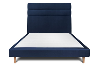 Lit 160x200 cm - Sommier tapissier H29 cm + tête de lit à lignes - Tissu Velours Bleu Océan