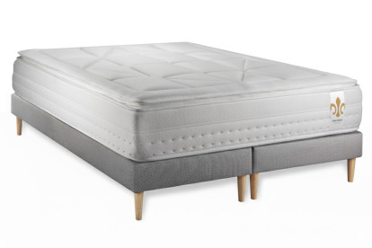 Pack lit complet 160x200 cm - Matelas + 2 Sommiers Gris + 2 oreillers + Couette - Vingt-Huit PLUS