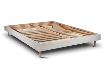 Lit 140x190 cm - Sommier à lattes H29 cm + tête de lit tapissée - Tissu Velours Gris Clair