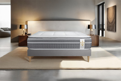 Ensemble Matelas Sommier 90x190 cm - Sommier Gris (en kit) - Trente PLUS