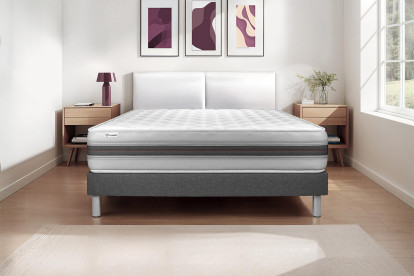 Ensemble Matelas Sommier 90x190 cm - Sommier Gris (en kit) - Vitalmemo Back