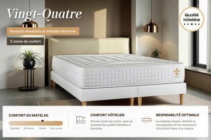 Ensemble Matelas Sommier 140x190 cm - Sommier Blanc (en kit) - Vingt-Quatre