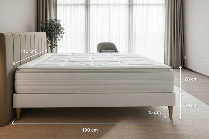 Pack lit complet 140x190 cm - Matelas + Sommier Gris + 2 oreillers + Couette - Vingt-Huit PLUS
