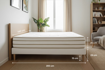 Ensemble Matelas Sommier 140x200 cm - Sommier Blanc (déjà monté) - Le Douillet