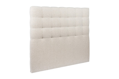 Lit 150x190 cm - Sommier tapissier H35 cm + tête de lit capitonnée - Tissu Bouclette Beige Clair
