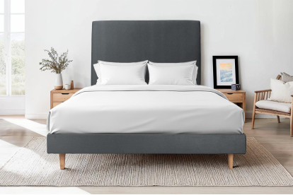 Lit 135x190 cm - Sommier tapissier H29 cm + tête de lit tapissée - Tissu Velours Gris Anthracite