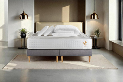 Pack lit complet 160x200 cm - Matelas + 2 Sommiers Gris + 2 oreillers + Couette - Vingt-Quatre