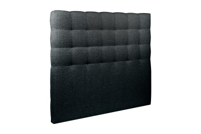 Lit 150x190 cm - Sommier tapissier H35 cm + tête de lit capitonnée - Tissu Bouclette Noir