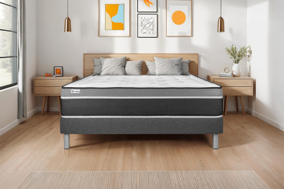 Ensemble Matelas Sommier 90x200 cm - Sommier Gris (en kit) - Vital Care