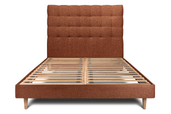 Lit 150x190 cm - Sommier à lattes H29 cm + tête de lit capitonnée - Tissu Bouclette Terracotta