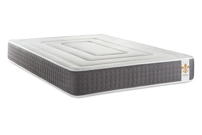 Pack lit complet 200x200 cm - Matelas + Sommier Gris (en kit) + 2 oreillers + Couette - Vingt-Six