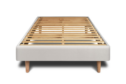 Lit 90x190 cm - Sommier à lattes H29 cm + tête de lit capitonnée - Tissu Velours Gris Clair