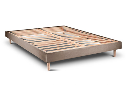 Lit 140x190 cm - Sommier à lattes H29 cm + tête de lit tapissée - Tissu Velours Taupe