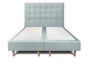 Lit 2x 100x200 cm - Sommier tapissier H35 cm + tête de lit capitonnée - Tissu Velours Gris Bleuté