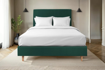 Lit 150x200 cm - Sommier tapissier H35 cm + tête de lit tapissée - Tissu Velours Vert