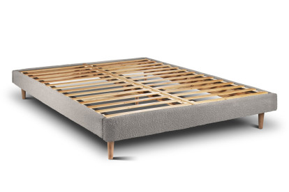 Lit 150x190 cm - Sommier à lattes H29 cm + tête de lit à lignes - Tissu Bouclette Gris