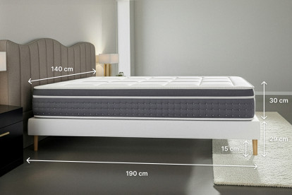 Pack lit complet 140x190 cm - Matelas + Sommier Blanc (en kit) + 2 oreillers + Couette - Trente