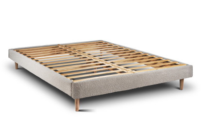 Lit 140x190 cm - Sommier à lattes H29 cm + tête de lit capitonnée - Tissu Bouclette Beige Clair