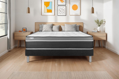 Ensemble Matelas Sommier 120x190 cm - Sommier Noir (en kit) - Vital Care