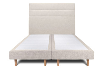 Lit 2x 100x200 cm - Sommier tapissier H29 cm + tête de lit à lignes - Tissu Toile natté Beige Clair