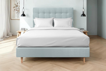 Lit 150x200 cm - Sommier tapissier H35 cm + tête de lit capitonnée - Tissu Velours Gris Bleuté