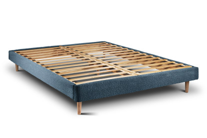 Lit 150x190 cm - Sommier à lattes H29 cm + tête de lit tapissée - Tissu Bouclette Bleu