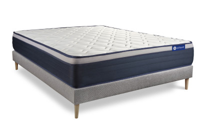 Ensemble Matelas Sommier 140x190 cm - Sommier Gris (en kit) - Actimemo Max