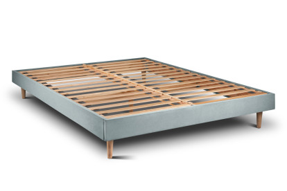 Lit 150x200 cm - Sommier à lattes H29 cm + tête de lit à lignes - Tissu Velours Gris Bleuté