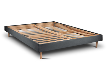 Lit 150x190 cm - Sommier à lattes H29 cm + tête de lit à lignes - Tissu Velours Gris Anthracite