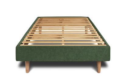 Lit 90x190 cm - Sommier à lattes H29 cm + tête de lit tapissée - Tissu Toile natté Vert Kaki