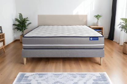 Ensemble Matelas Sommier 140x190 cm - Sommier Gris (en kit) - Actiflex Pur