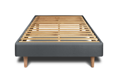 Lit 90x190 cm - Sommier à lattes H29 cm + tête de lit tapissée - Tissu Velours Gris Anthracite