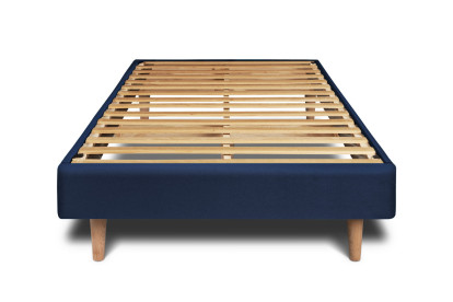 Lit 90x190 cm - Sommier à lattes H29 cm + tête de lit tapissée - Tissu Velours Bleu Océan