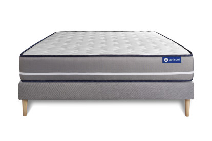 Ensemble Matelas Sommier 140x190 cm - Sommier Gris (en kit) - Actimemo Pur