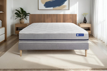 Ensemble Matelas Sommier 90x200 cm - Sommier Gris (en kit) - Actiflex Soft