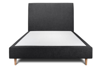 Lit 150x190 cm - Sommier tapissier H35 cm + tête de lit tapissée - Tissu Toile natté Noir
