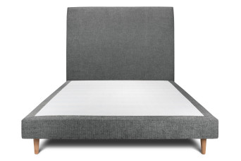 Lit 160x200 cm - Sommier tapissier H29 cm + tête de lit tapissée - Tissu Toile natté Gris Anthracite