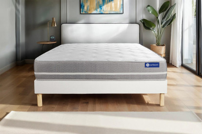 Ensemble Matelas Sommier 90x200 cm - Sommier Blanc (en kit) - Actimemo Touch