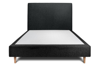 Lit 150x200 cm - Sommier tapissier H35 cm + tête de lit tapissée - Tissu Bouclette Noir