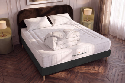 Pack lit complet 180x200 cm - Matelas + Sommier Noir (en kit) + 2 oreillers + Couette - Nottingham