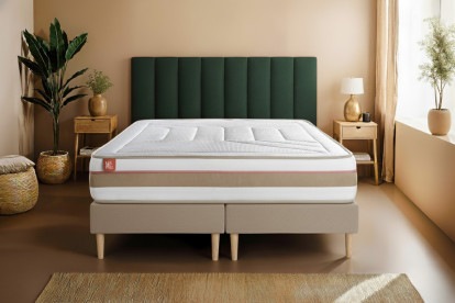Pack lit complet 180x200 cm - Matelas + 2 Sommiers Beiges + 2 oreillers + Couette - Le Tendre