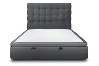 Lit coffre 140x200 cm avec Tête de lit capitonnée - Tissu Velours Gris Anthracite