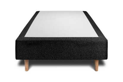 Lit 90x190 cm - Sommier tapissier H35 cm + tête de lit tapissée - Tissu Bouclette Noir