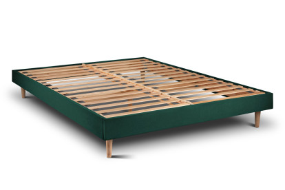 Lit 200x200 cm - Sommier à lattes H29 cm + tête de lit à lignes - Tissu Velours Vert
