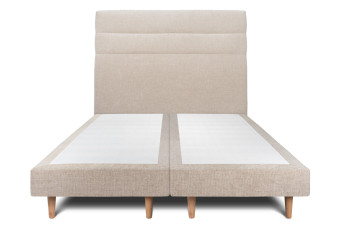 Lit 2x 90x200 cm - Sommier tapissier H29 cm + tête de lit à lignes - Tissu Toile natté Beige Brun