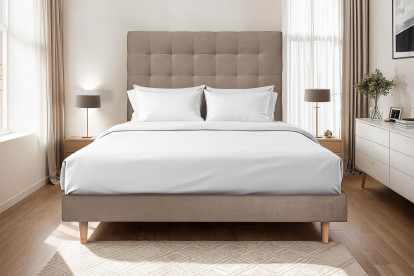 Lit 140x200 cm - Sommier à lattes H29 cm + tête de lit capitonnée - Tissu Velours Taupe