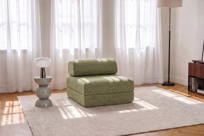 Fauteuil convertible et modulable, mousse écologique et assise ferme - Tissu tweed Vert