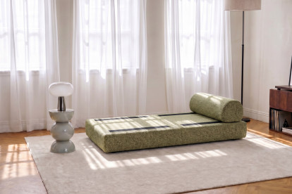 Fauteuil convertible et modulable, mousse écologique et assise ferme - Tissu tweed Vert